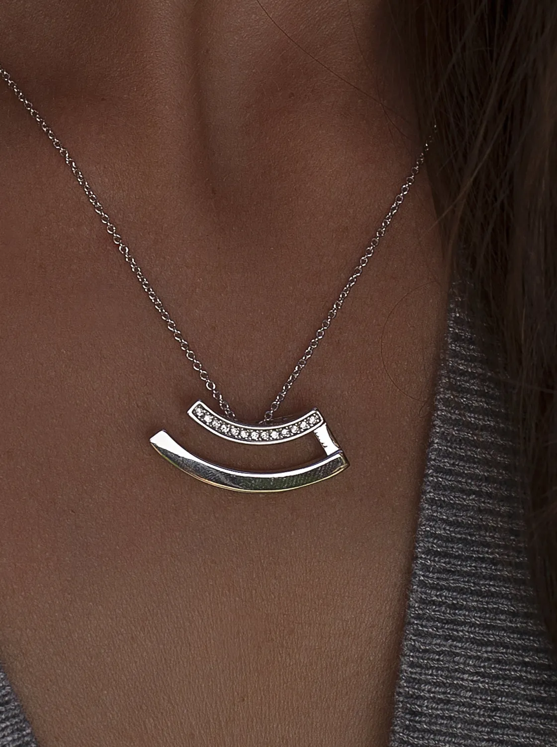 Collares Plata Originales | LINEARGENT Colgante brillante de plata diseño curvilíneo