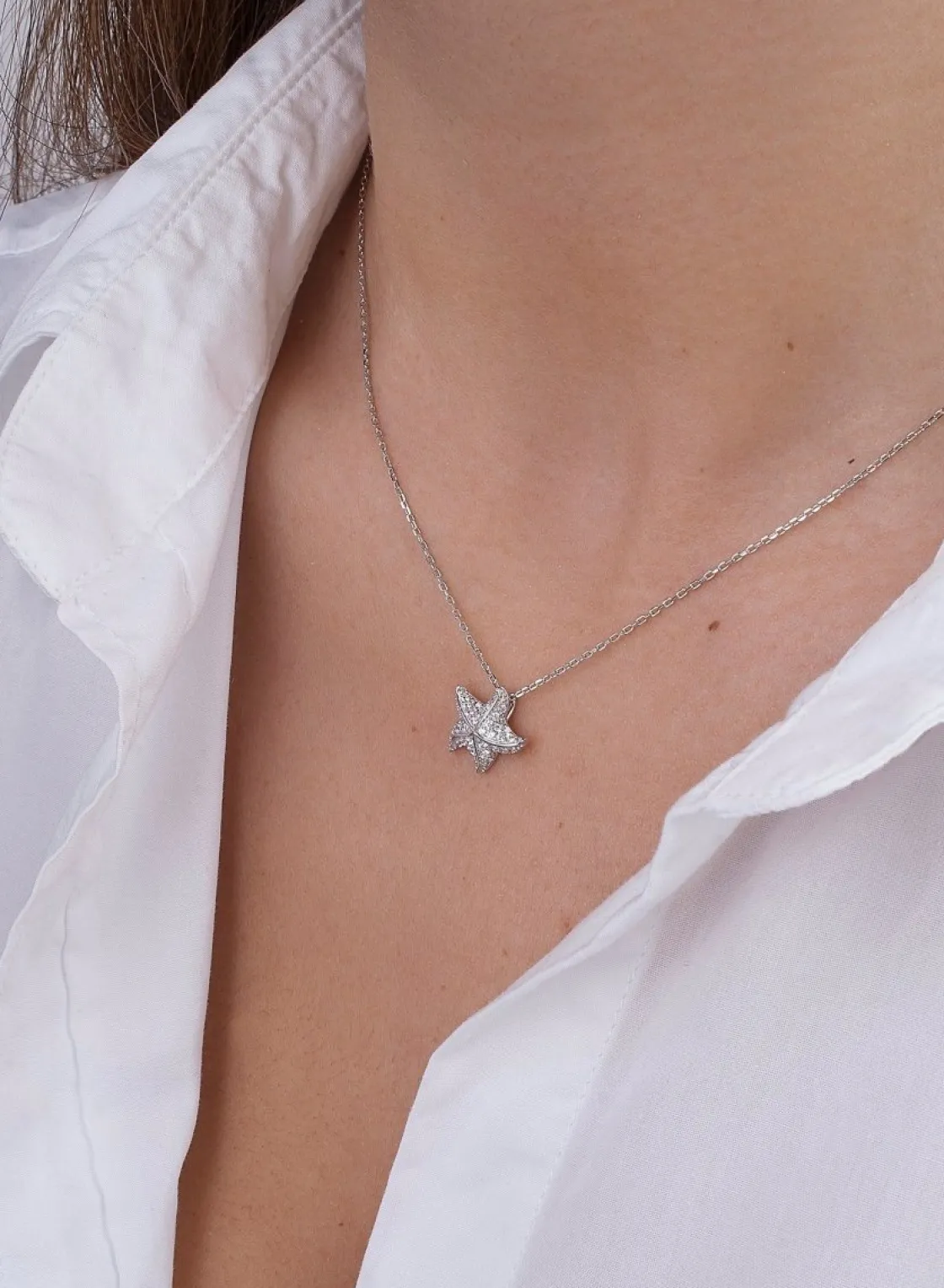 Colgante Brillante | LINEARGENT Colgante brillante de plata diseño de estrella de mar con circonitas