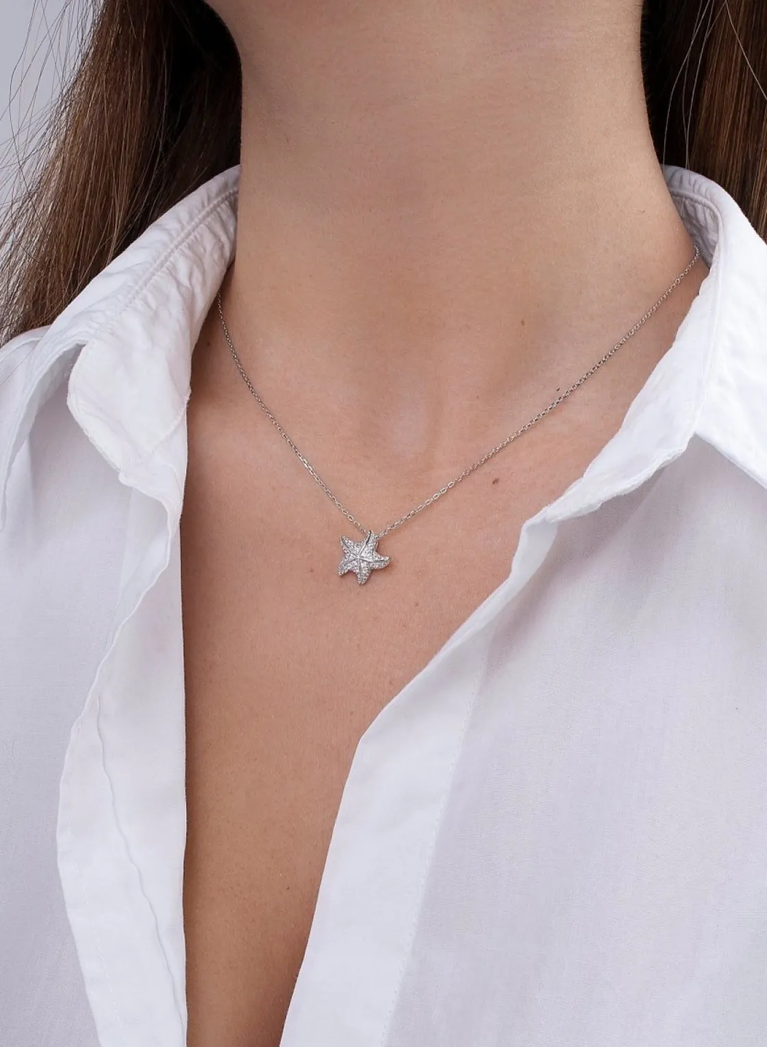 Colgante Brillante | LINEARGENT Colgante brillante de plata diseño de estrella de mar con circonitas