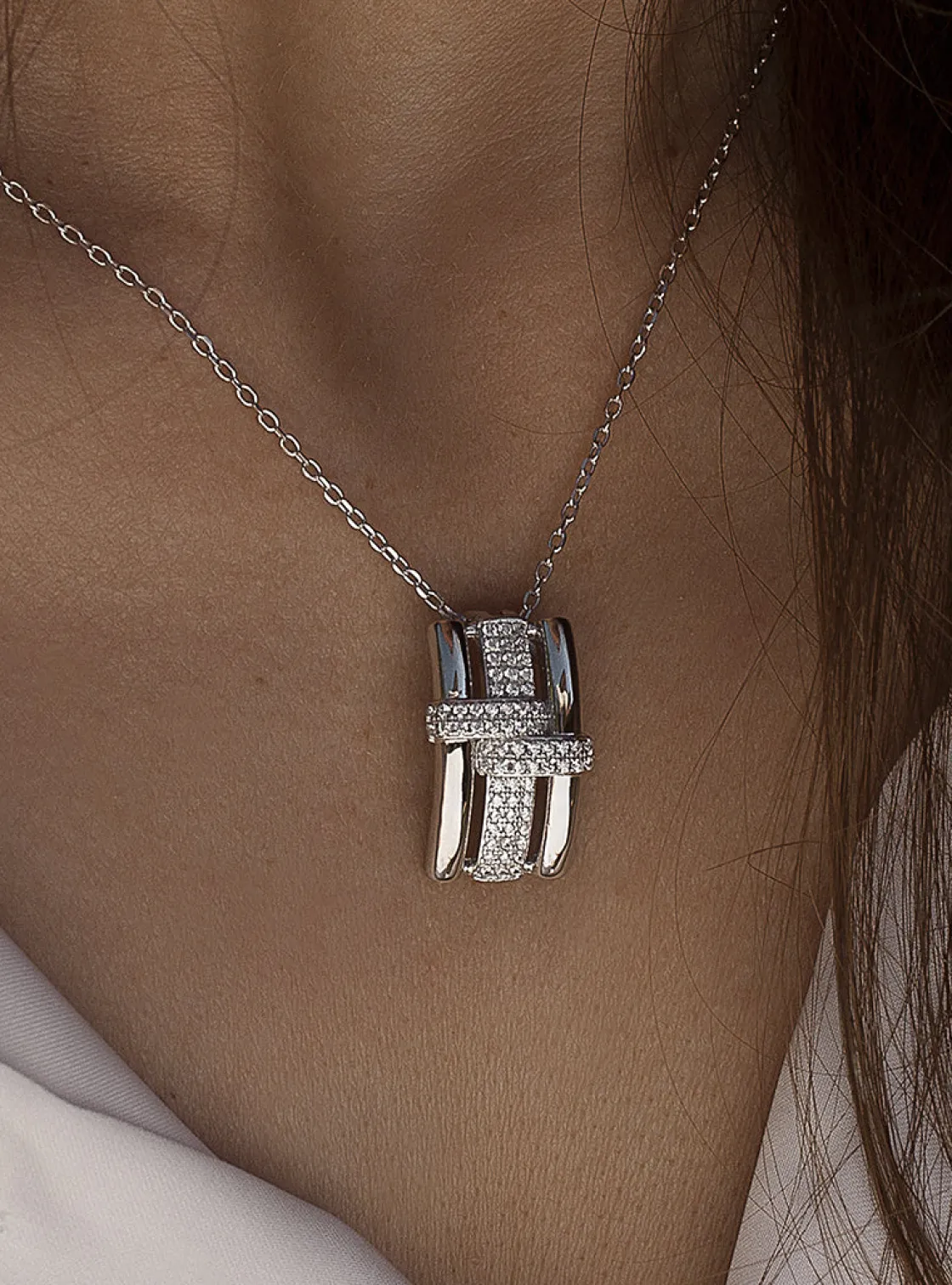 Colgantes Plata Grandes | LINEARGENT Colgante brillante de plata diseño de hebilla