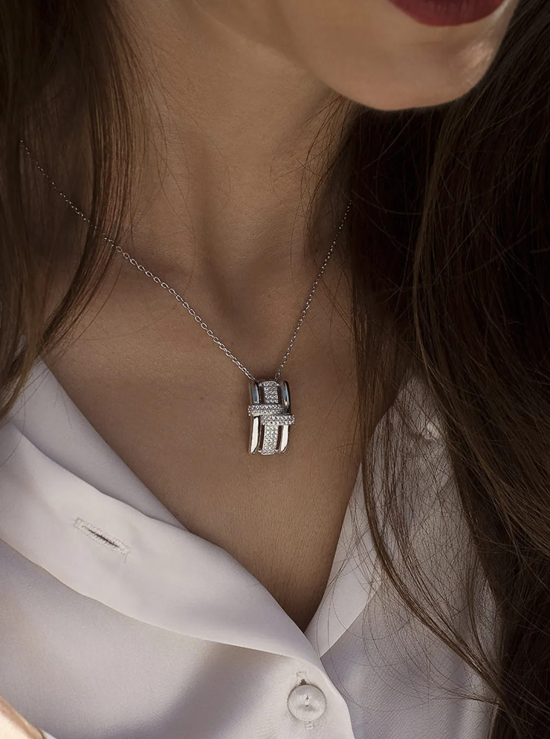 Colgantes Plata Grandes | LINEARGENT Colgante brillante de plata diseño de hebilla