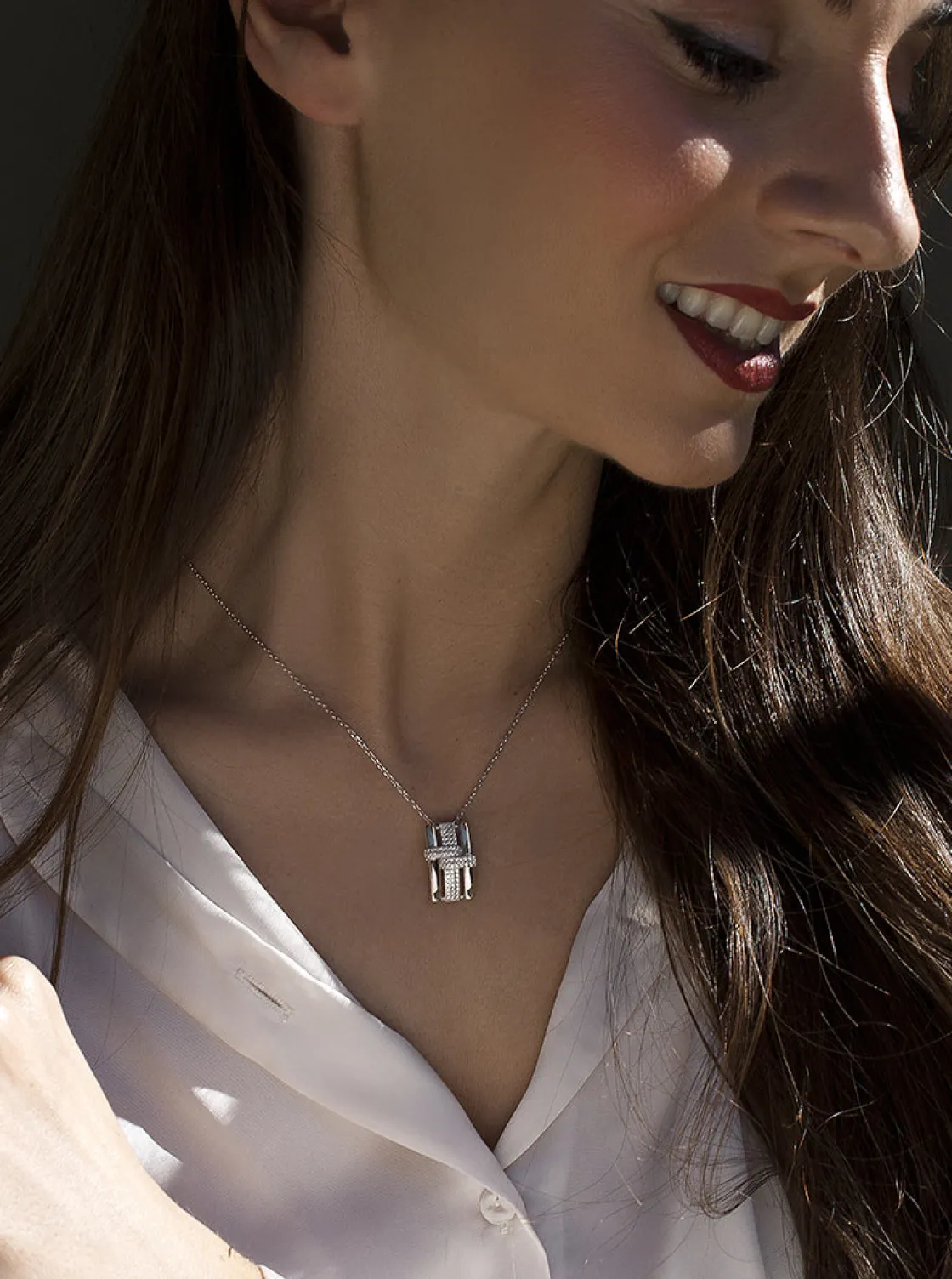 Colgantes Plata Grandes | LINEARGENT Colgante brillante de plata diseño de hebilla
