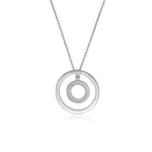 Colgantes Plata Grandes | LINEARGENT Colgante brillante de plata diseño doble círculo con circonitas