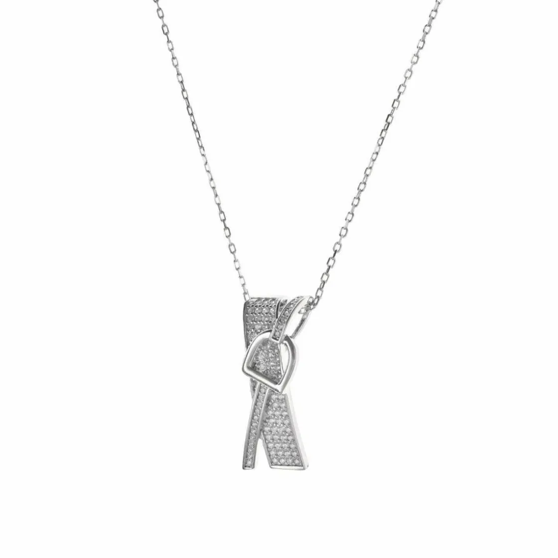 Colgante Brillante | LINEARGENT Colgante brillante de plata diseño hebillas con engaste circonitas raíl cruzado