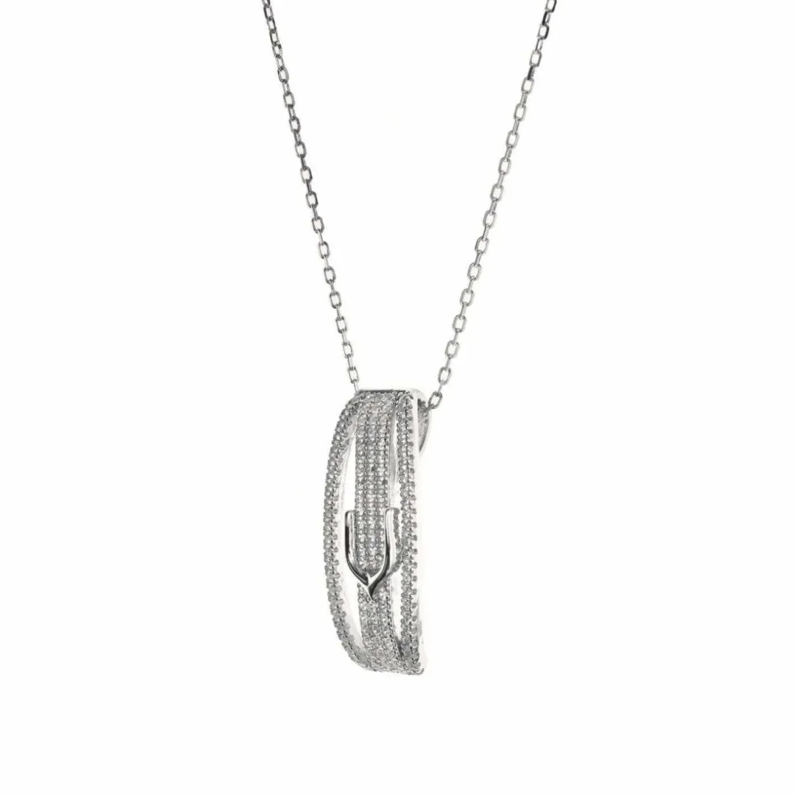 Colgante Brillante | LINEARGENT Colgante brillante de plata diseño hebillas con engaste circonitas triple raíl