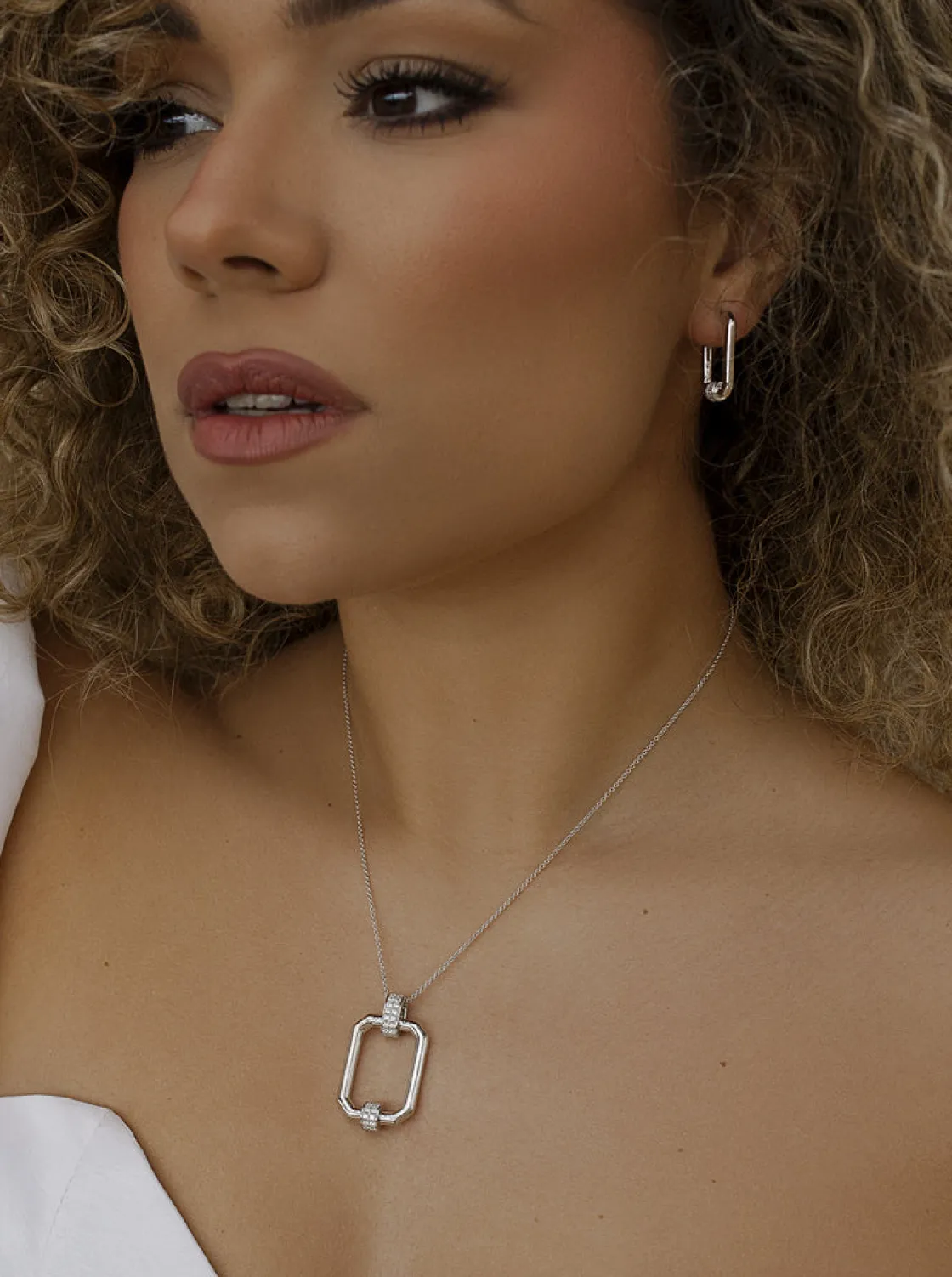 Colgante Brillante | LINEARGENT Colgante brillante de plata diseño rectángulo octogonal