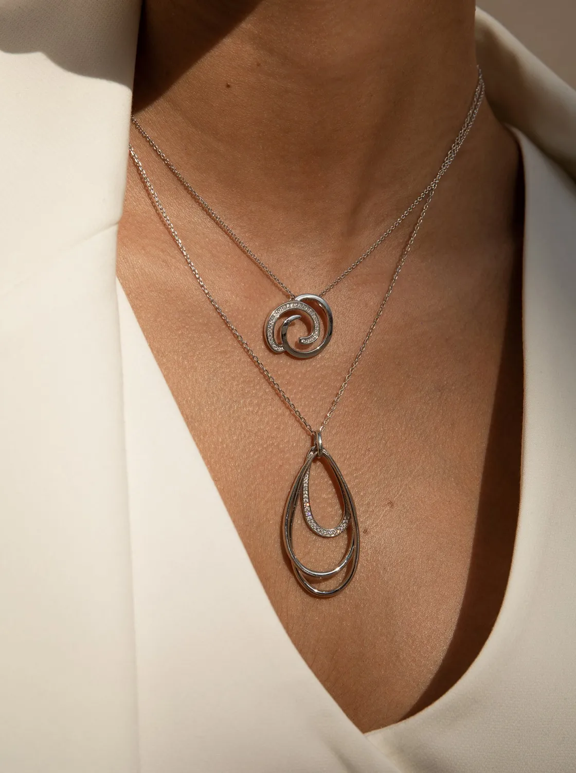 Colgantes Plata Grandes | LINEARGENT Colgante brillante de plata diseño triple lágrima
