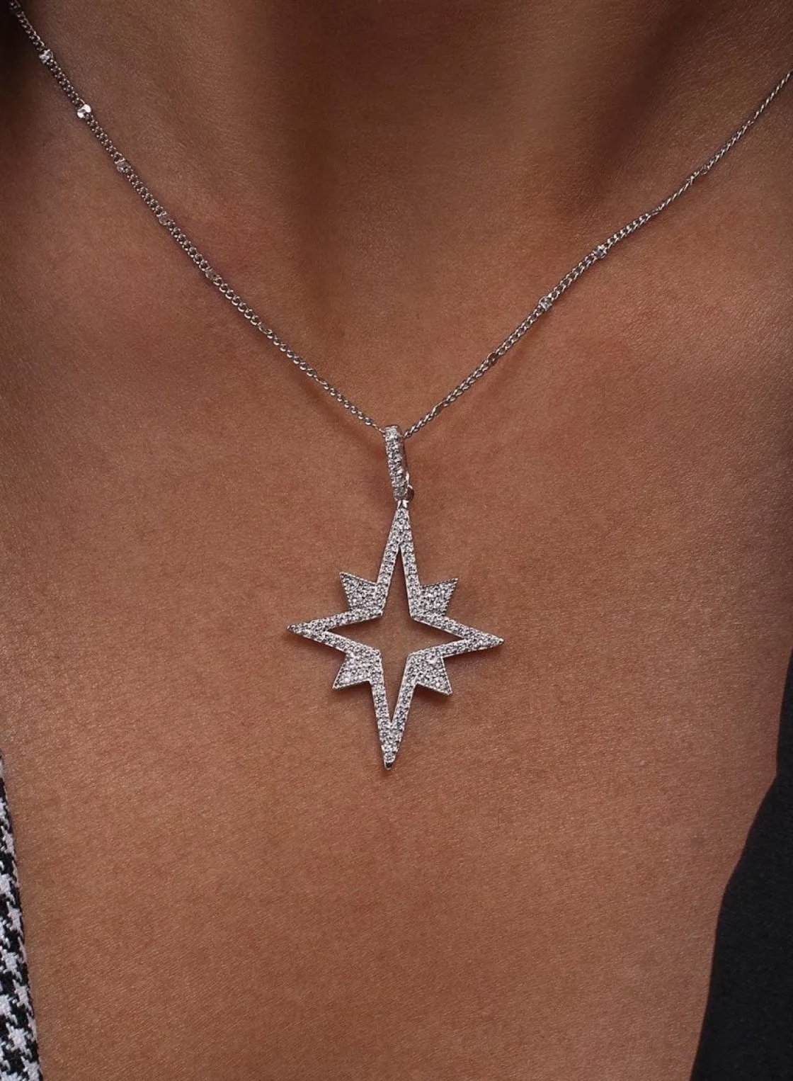 Colgantes Plata Grandes | Colgante Brillante | LINEARGENT Colgante brillante diseño de destello con circonitas