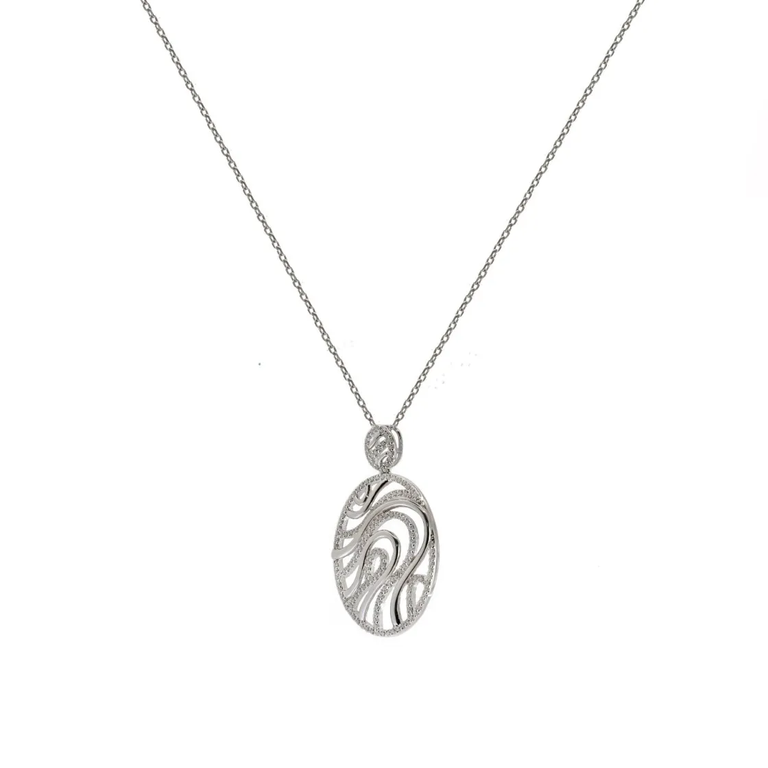 Colgantes Plata Grandes | LINEARGENT Colgante brillante diseño ovalado con detalles de circonitas