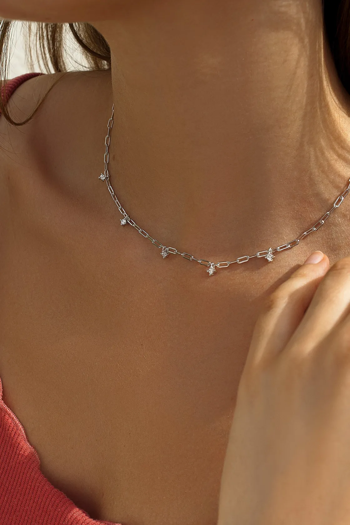 Collares Con Mini Colgantes | Collar Cadena | LINEARGENT Colgante cadena de plata con circonitas colgantes