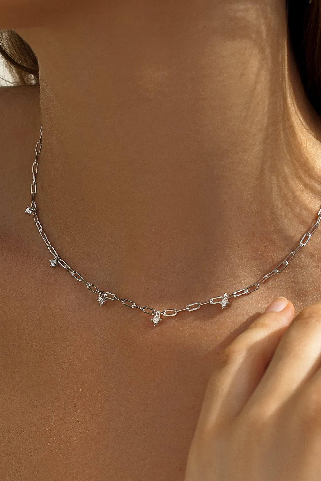 Collares Con Mini Colgantes | Collar Cadena | LINEARGENT Colgante cadena de plata con circonitas colgantes