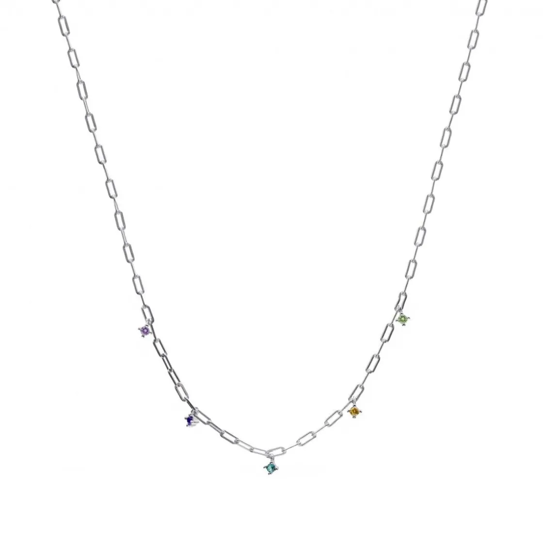 Collares Con Mini Colgantes | Collar Cadena | LINEARGENT Colgante cadena de plata con circonitas multicolor colgantes