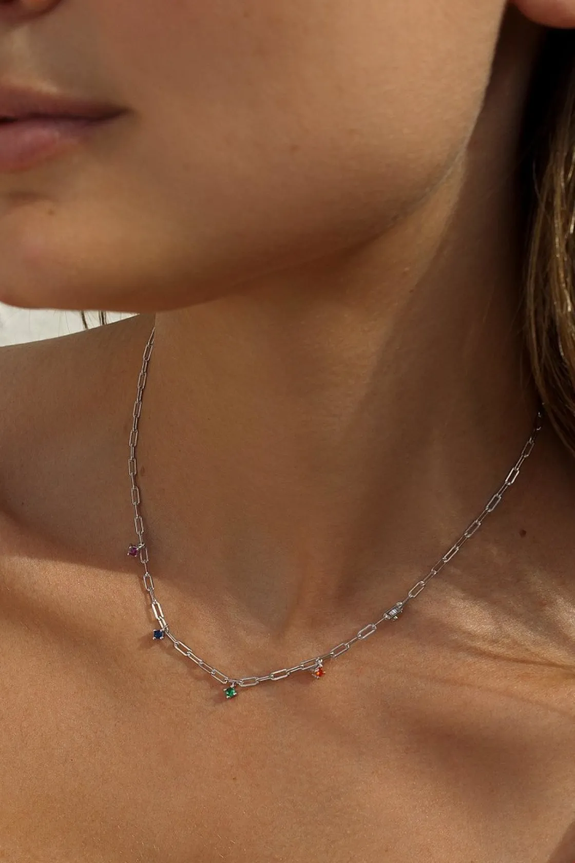 Collares Con Mini Colgantes | Collar Cadena | LINEARGENT Colgante cadena de plata con circonitas multicolor colgantes