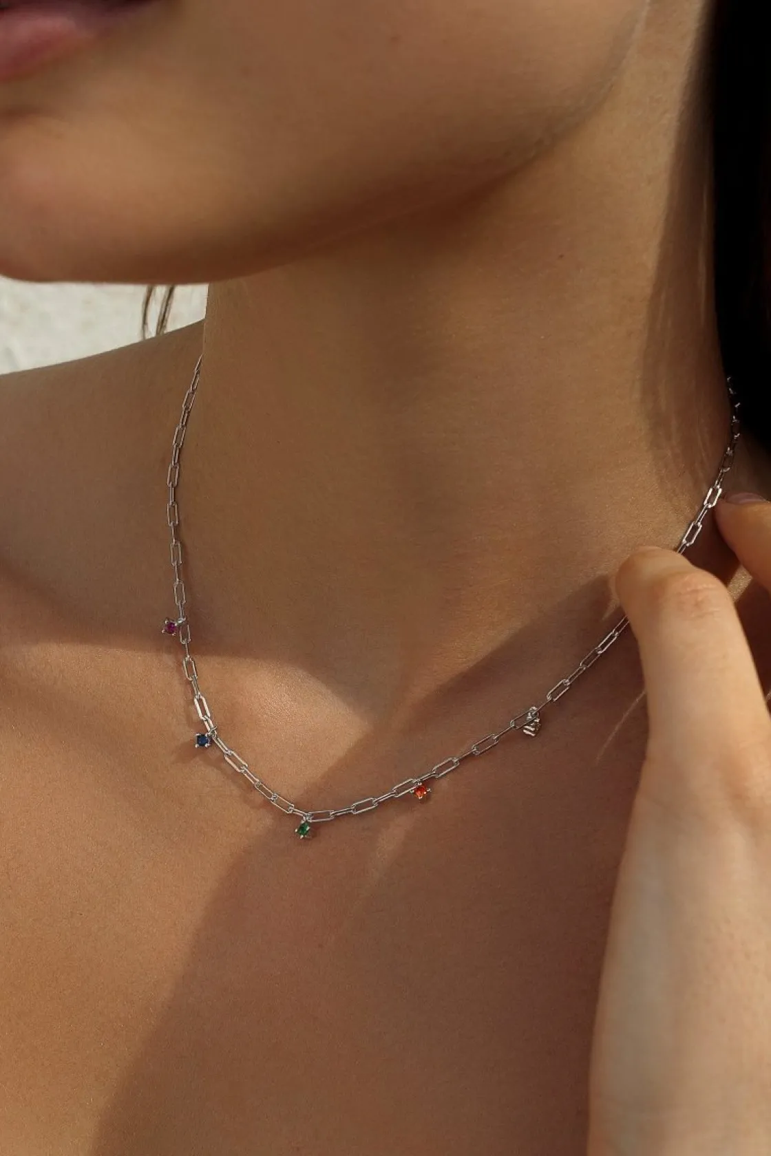 Collares Con Mini Colgantes | Collar Cadena | LINEARGENT Colgante cadena de plata con circonitas multicolor colgantes