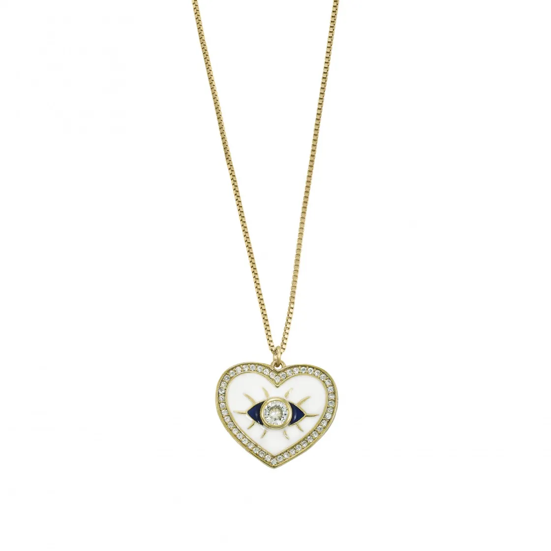 Collar Medalla | LINEARGENT Colgante esmalte en plata diseño ojo blanco