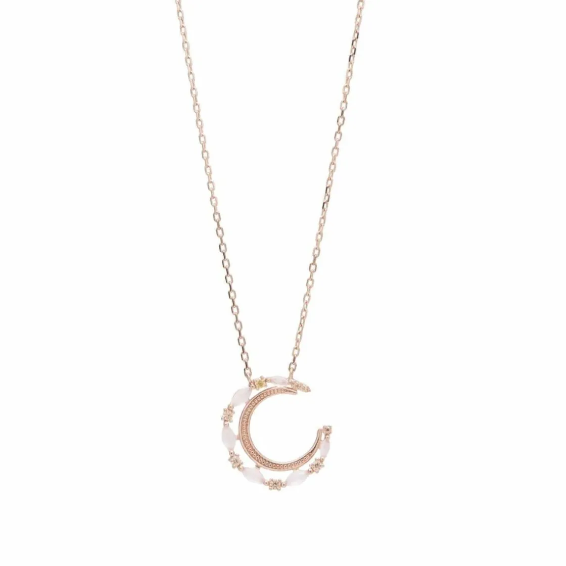 Collares Con Piedras | LINEARGENT Colgante luna de plata con cuarzos adamantinos rosas talla marquesa