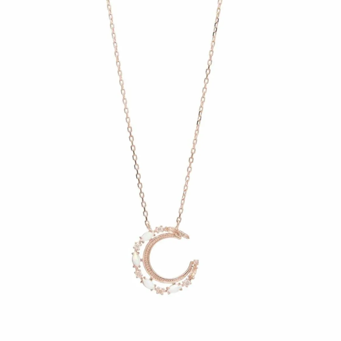 Collares Con Piedras | LINEARGENT Colgante luna de plata con ópalos blancos talla marquesa