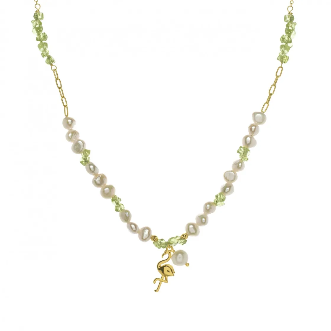 Collares Con Piedras | LINEARGENT Colgante perlas con piedras y charm de flamenco