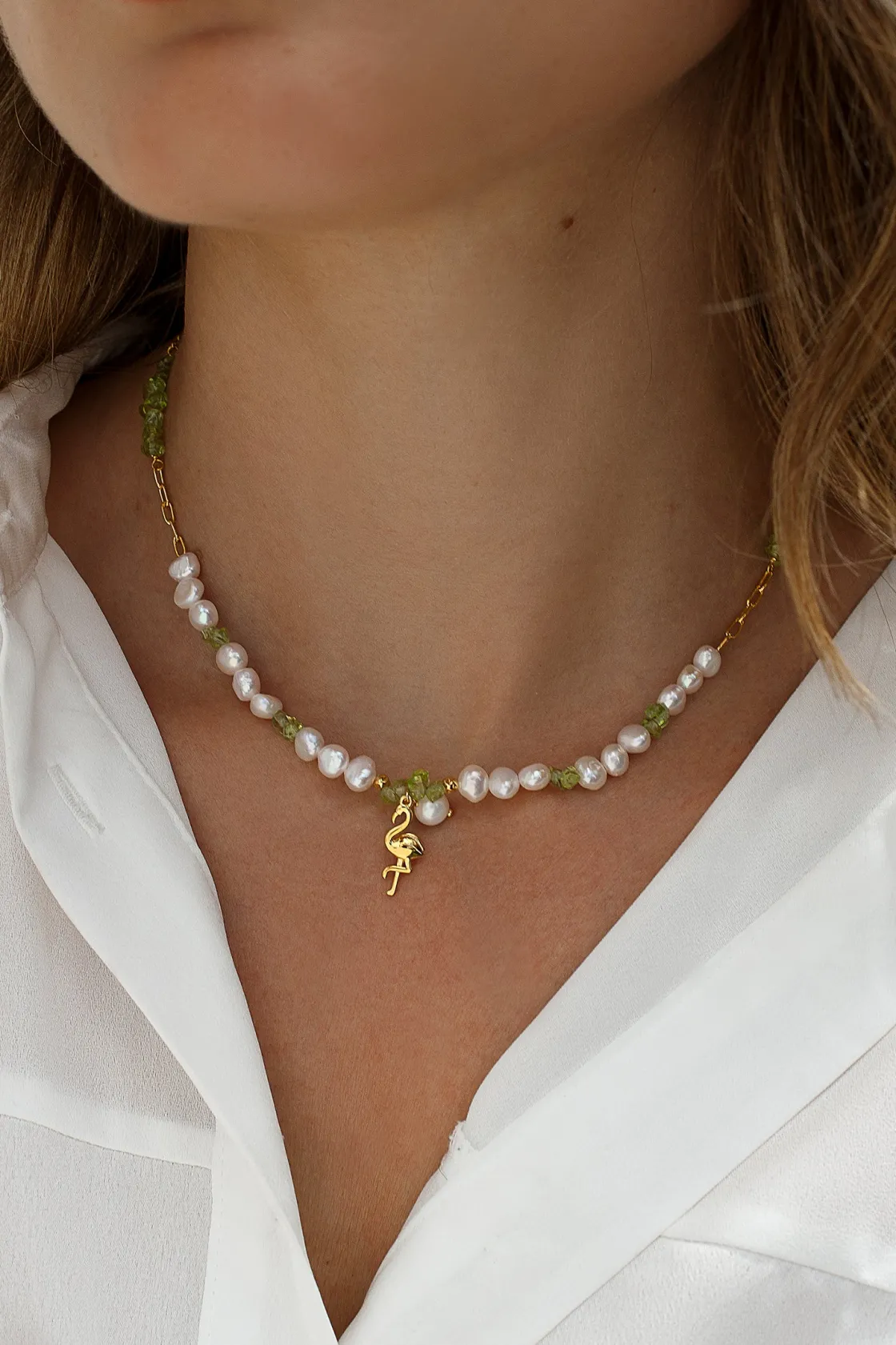 Collares Con Piedras | LINEARGENT Colgante perlas con piedras y charm de flamenco