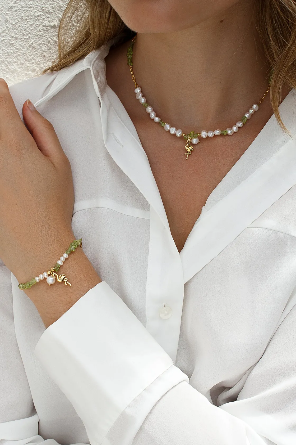Collares Con Piedras | LINEARGENT Colgante perlas con piedras y charm de flamenco