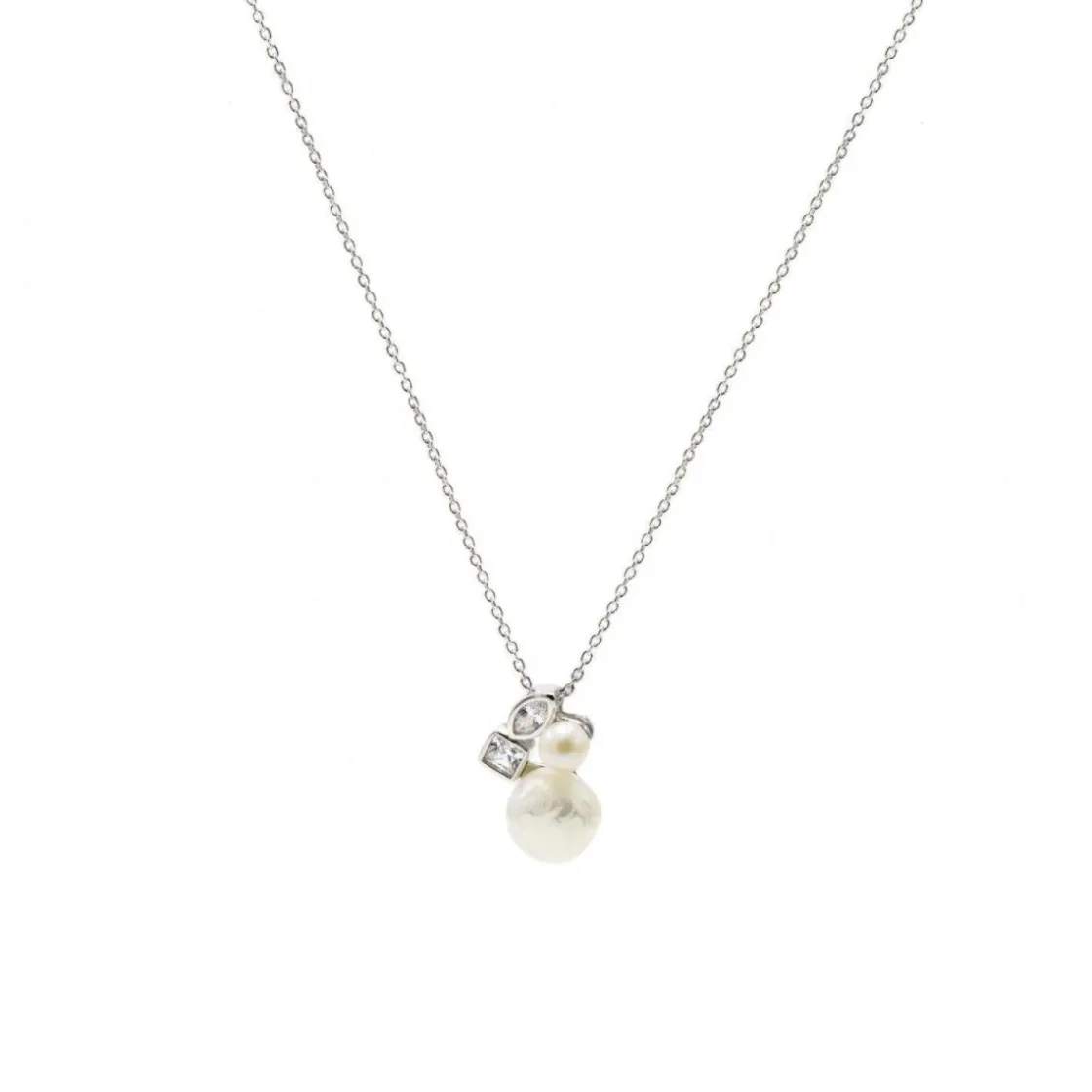 Colgante Perlas | LINEARGENT Colgante perlas de plata compuesto por motivo de doble perla y doble cuarzo adamantino