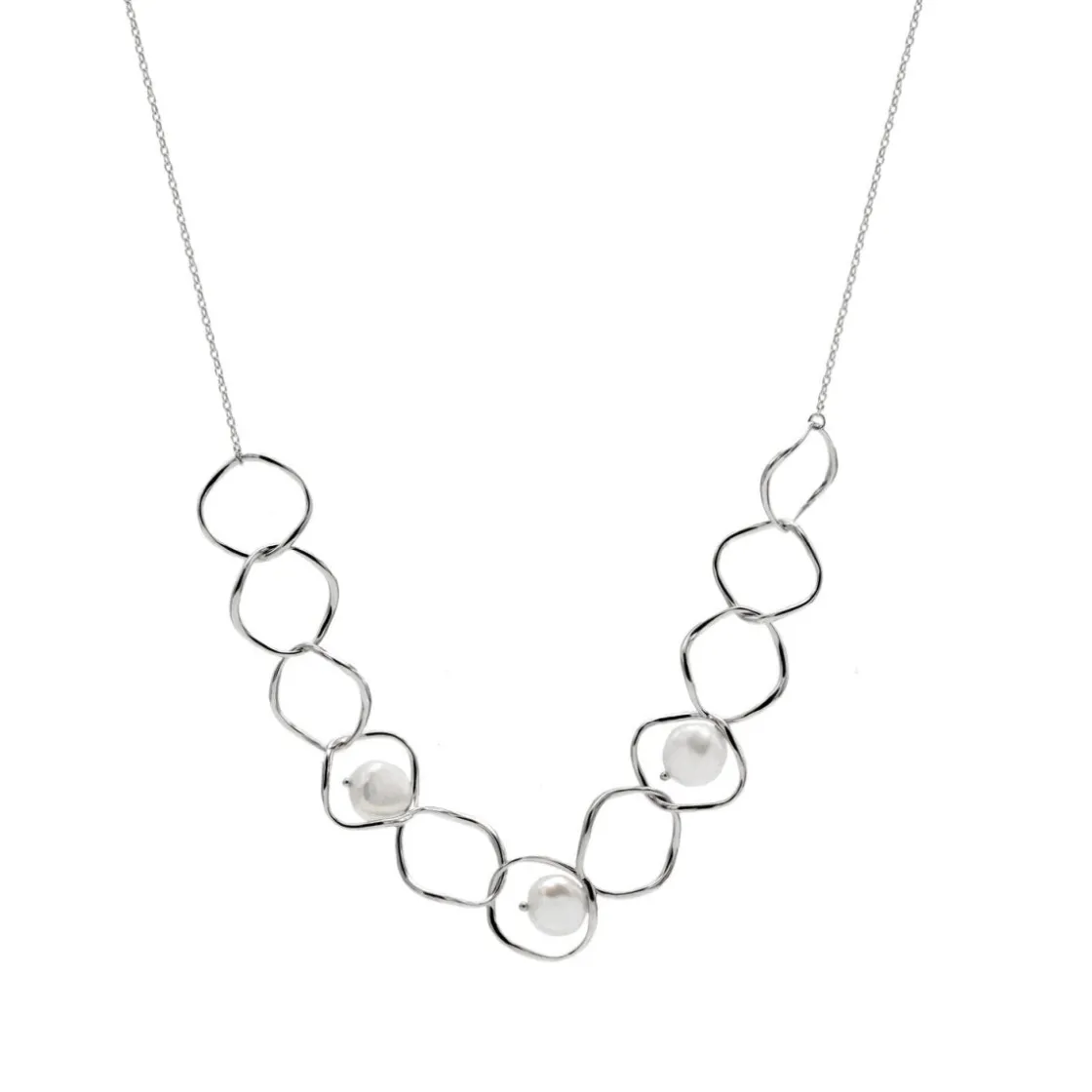 Colgante Perlas | LINEARGENT Colgante perlas de plata diseño eslabones redondos irregulares