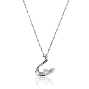 Colgante Perlas | LINEARGENT Colgante perlas de plata diseño ondulado con perla