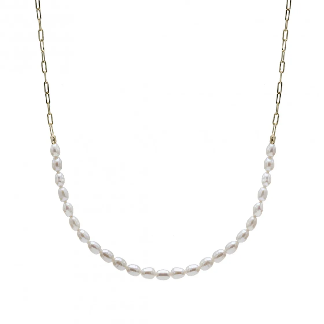 Colgante Perlas | Collares Cortos | LINEARGENT Colgante perlas diseño combinado de cadena paper clip