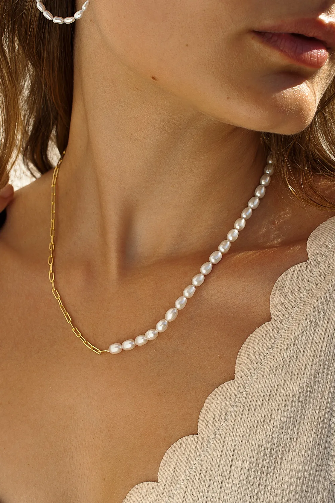 Colgante Perlas | Collares Cortos | LINEARGENT Colgante perlas diseño dividido de eslabones