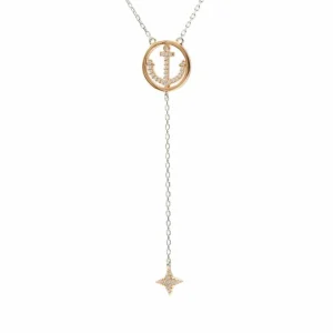 Colgantes Bicolor | LINEARGENT Colgantes bicolor de plata bañado en rosa con dos mini charms en motivo de ancla y estrella con detalle de circonitas blancas