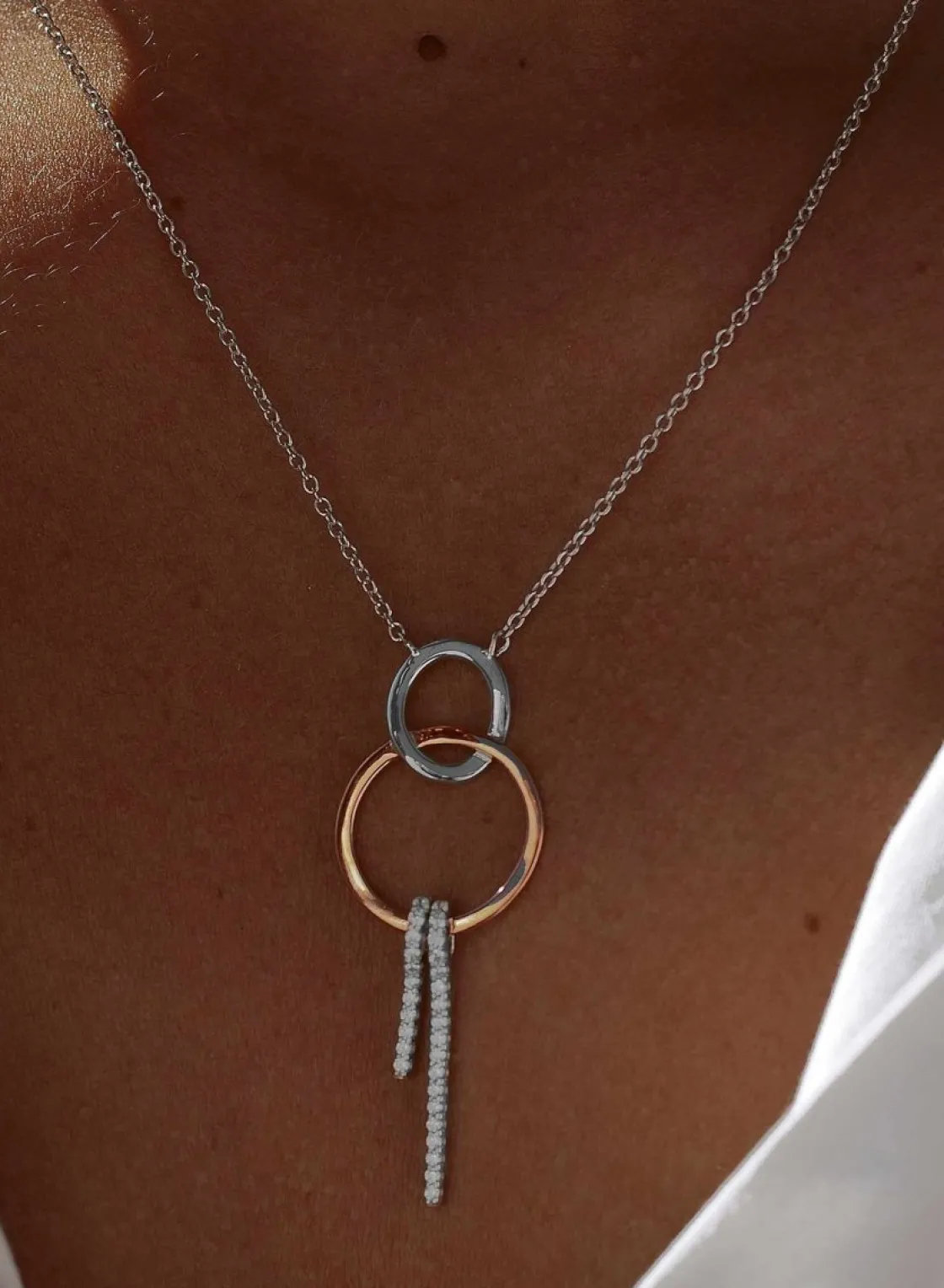 Colgantes Bicolor | LINEARGENT Colgantes bicolor de plata baño rosa diseño doble círculo