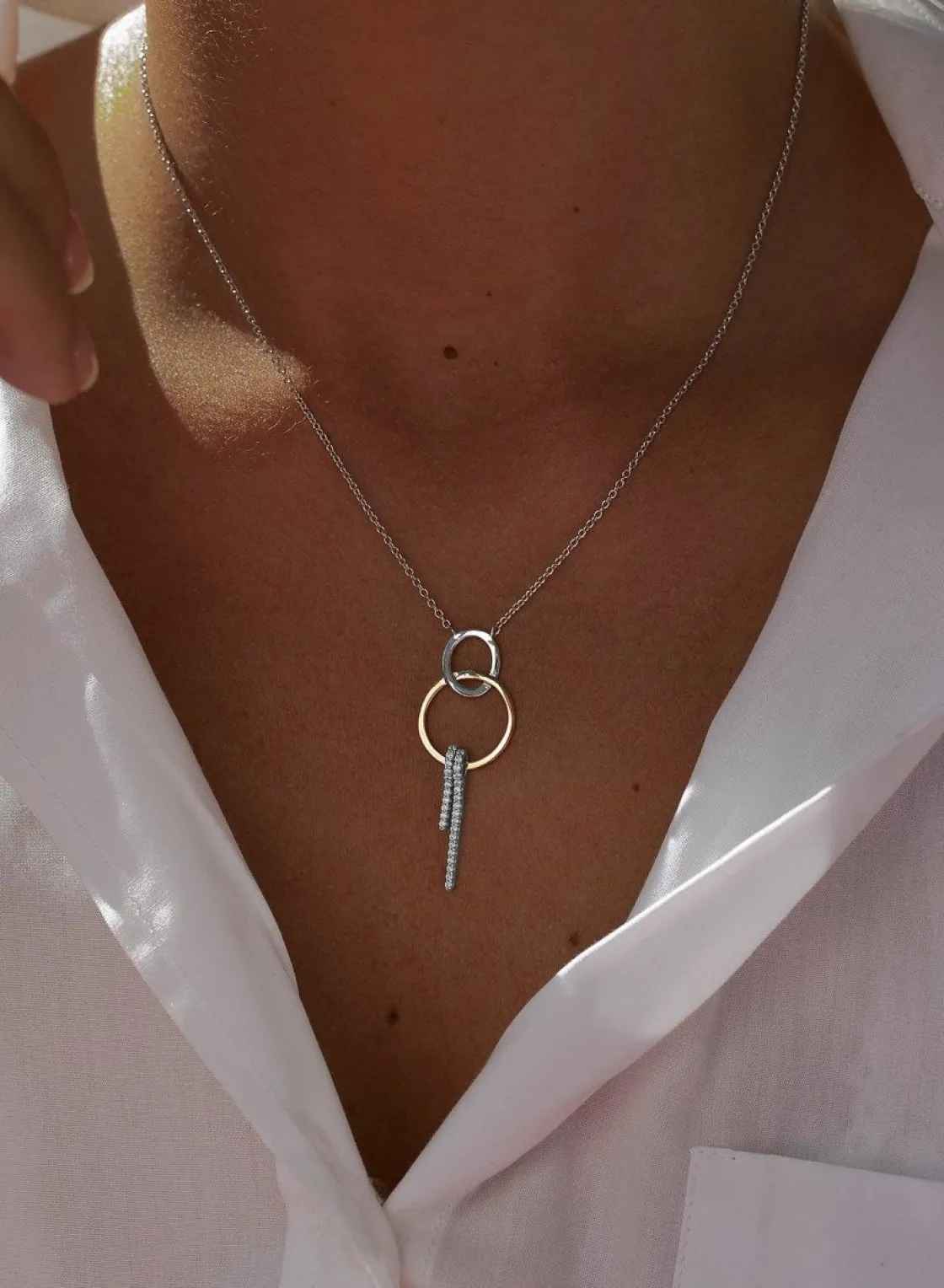 Colgantes Bicolor | LINEARGENT Colgantes bicolor de plata baño rosa diseño doble círculo
