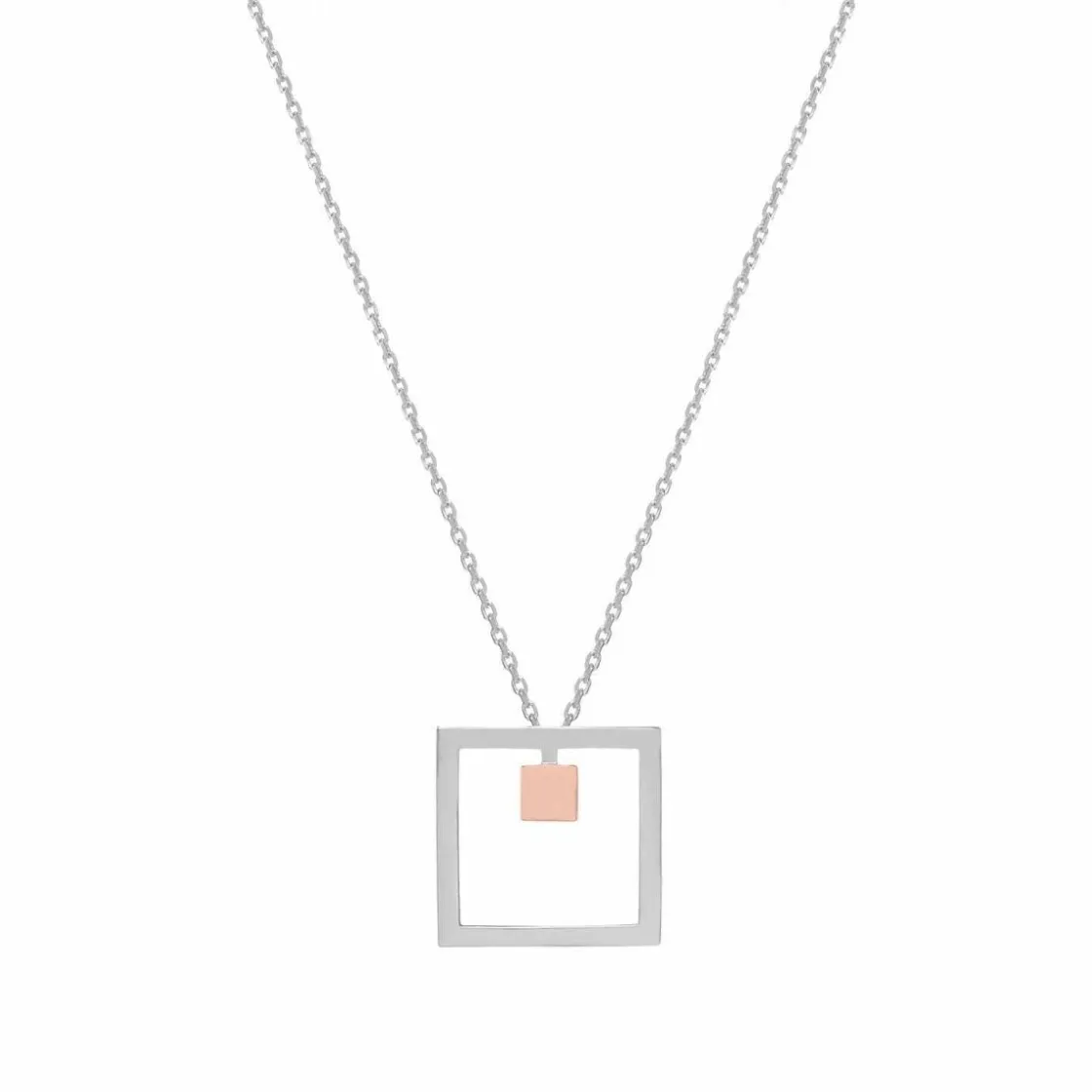 Colgantes Bicolor | Colgantes Plata Grandes | LINEARGENT Colgantes bicolor de plata lisa diseño cuadrado