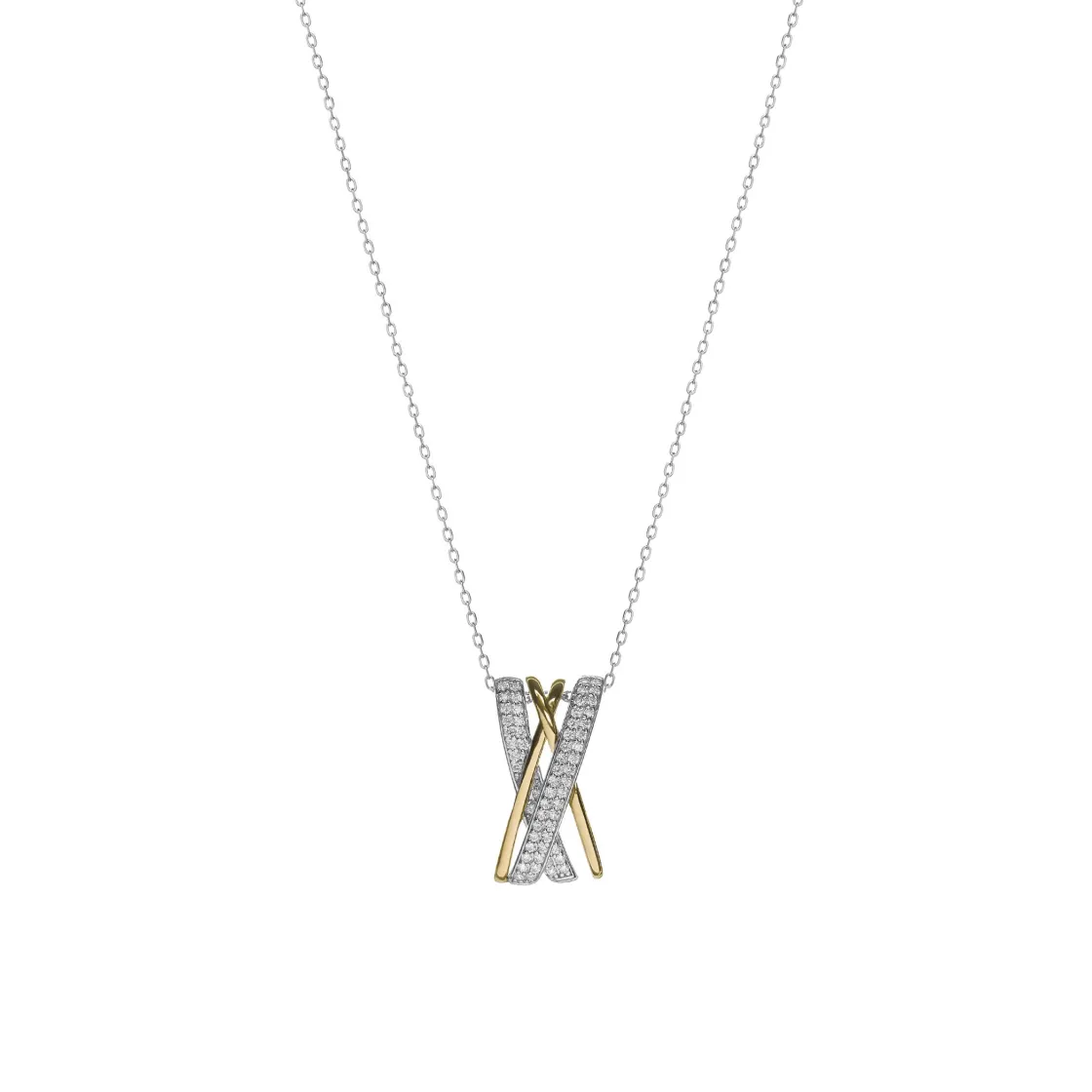 Colgantes Bicolor | Colgante Brillante | LINEARGENT Colgantes bicolor diseño cruzado de circonitas y plata lisa