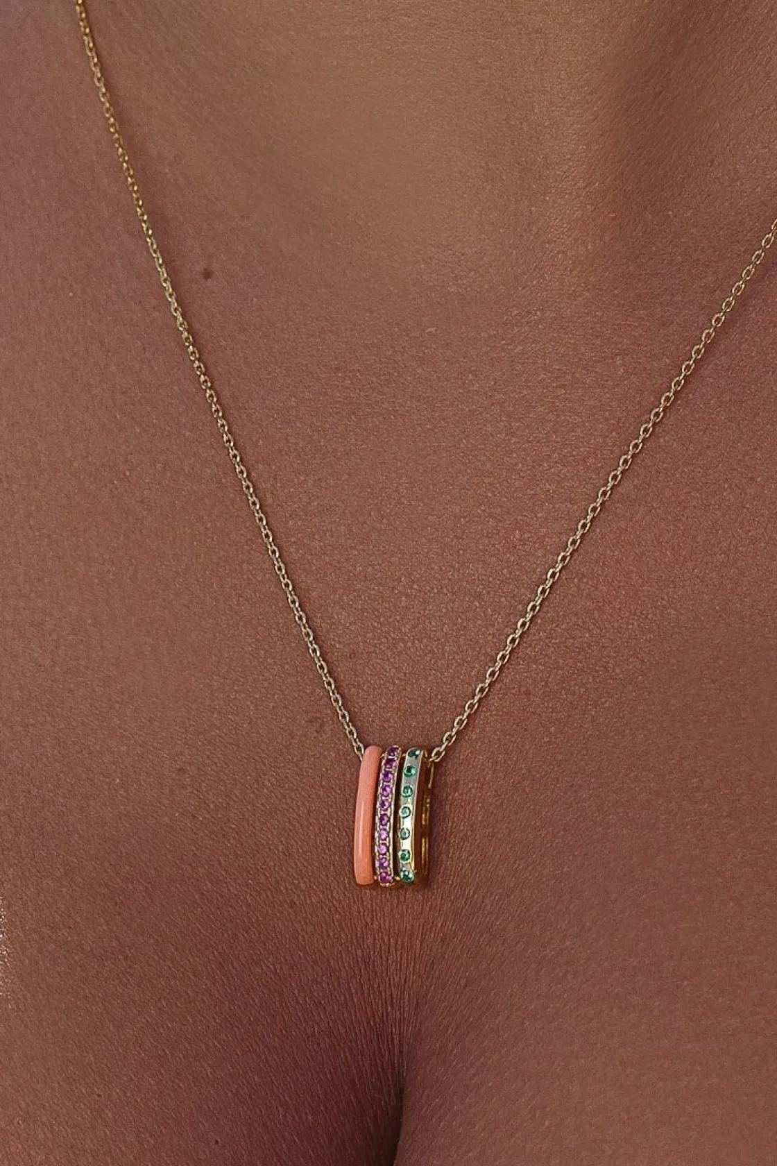 Collares Plata Originales | LINEARGENT Colgantes de plata diseño triple carril naranja