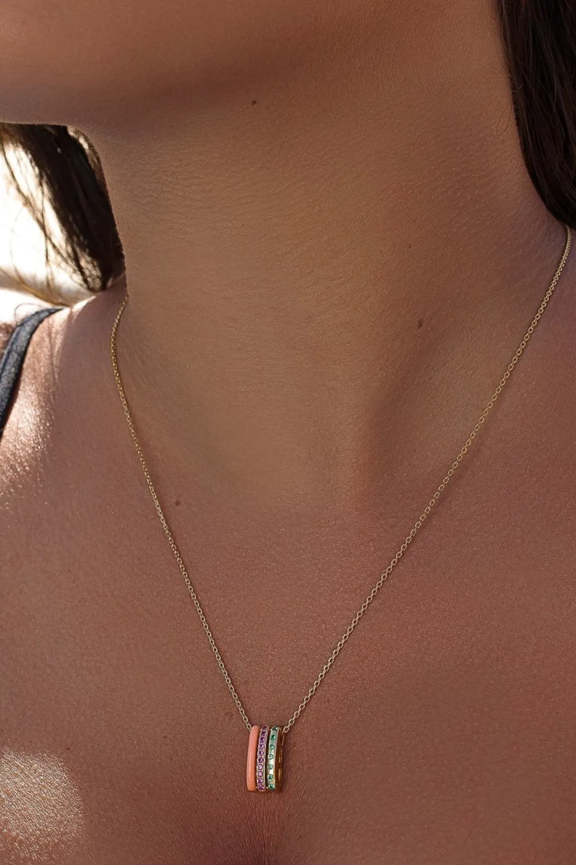Collares Plata Originales | LINEARGENT Colgantes de plata diseño triple carril naranja
