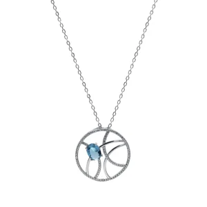 Collares Con Piedras | Colgantes Plata Grandes | LINEARGENT Colgantes de plata grandes diseño circular aguamarina