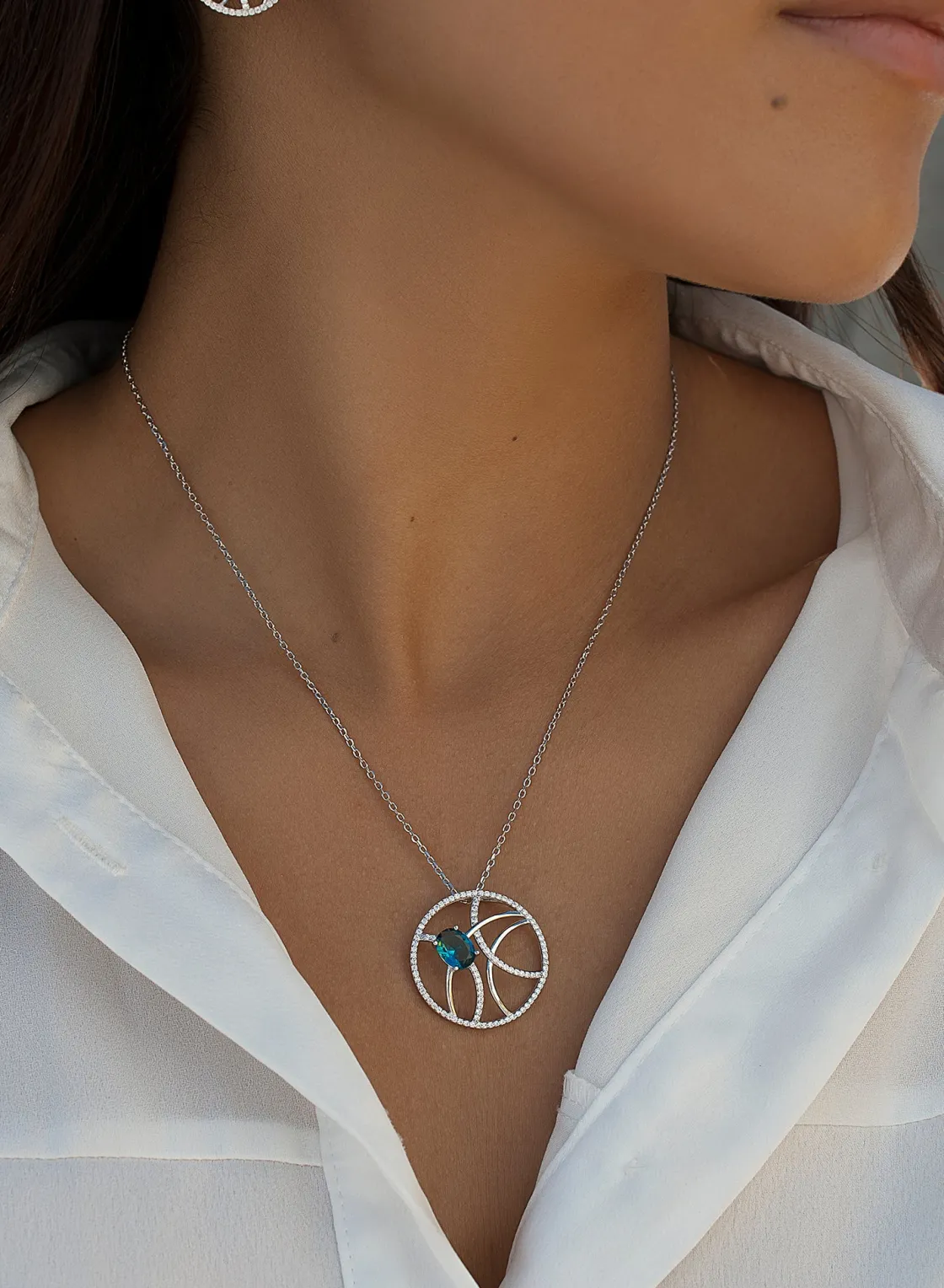 Collares Con Piedras | Colgantes Plata Grandes | LINEARGENT Colgantes de plata grandes diseño circular aguamarina