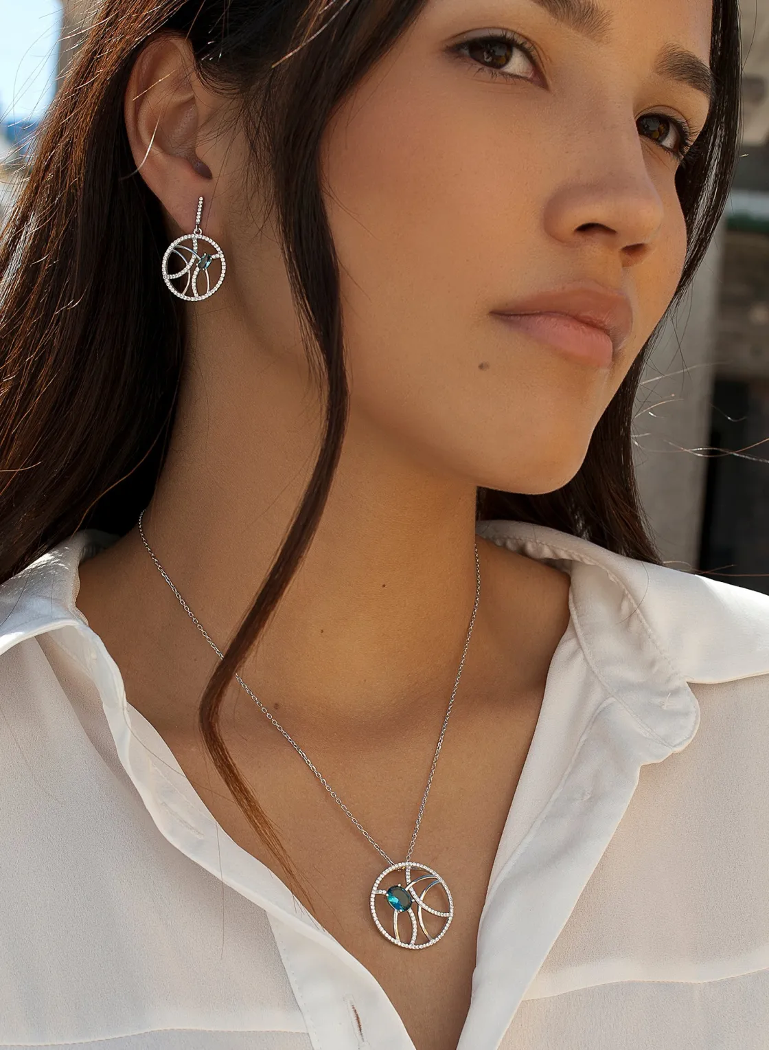 Collares Con Piedras | Colgantes Plata Grandes | LINEARGENT Colgantes de plata grandes diseño circular aguamarina