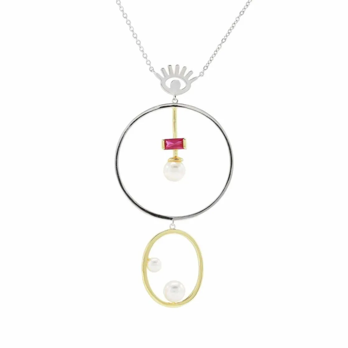 Colgantes Plata Grandes | Collares Largos | LINEARGENT Colgantes de plata grandes diseño ojo con perla