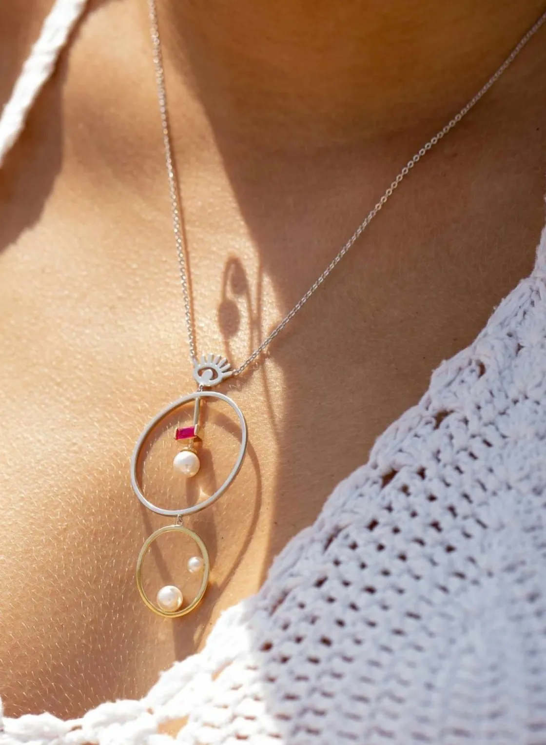 Colgantes Plata Grandes | Collares Largos | LINEARGENT Colgantes de plata grandes diseño ojo con perla