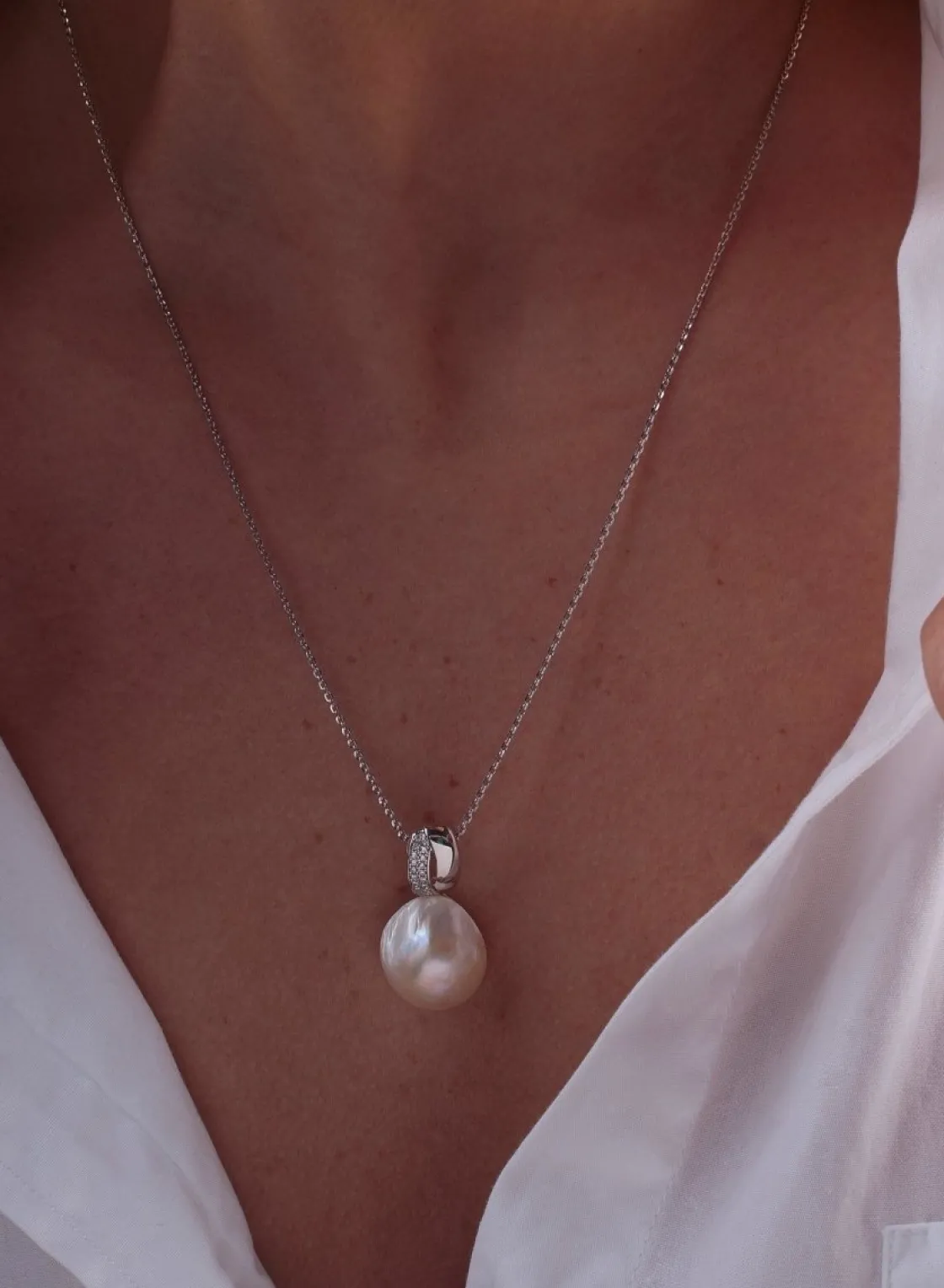 Colgante Perlas | LINEARGENT Colgantes perla en plata diseño doble raíl