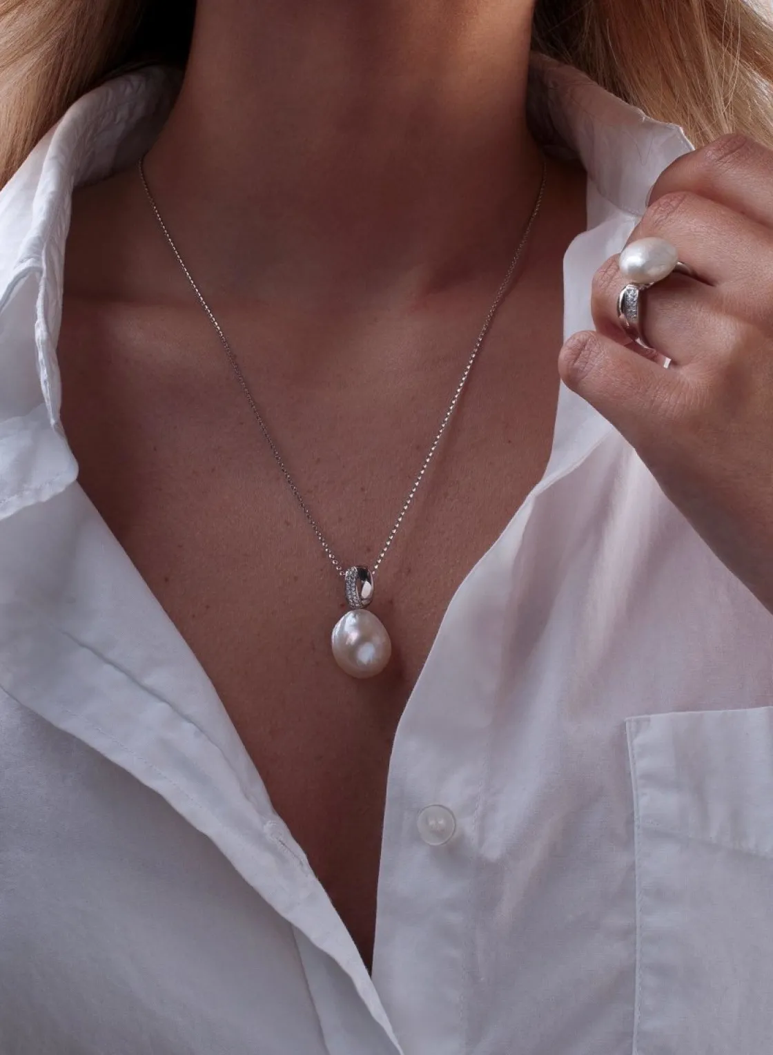 Colgante Perlas | LINEARGENT Colgantes perla en plata diseño doble raíl