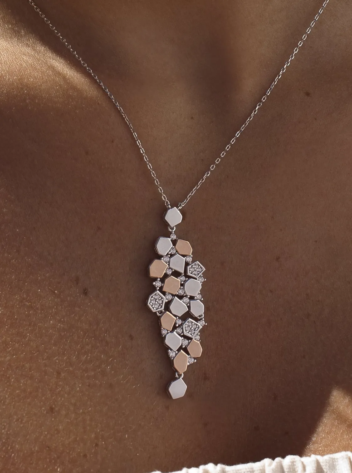 Colgantes Bicolor | LINEARGENT Colgantes plata originales diseño bicolor y circonitas