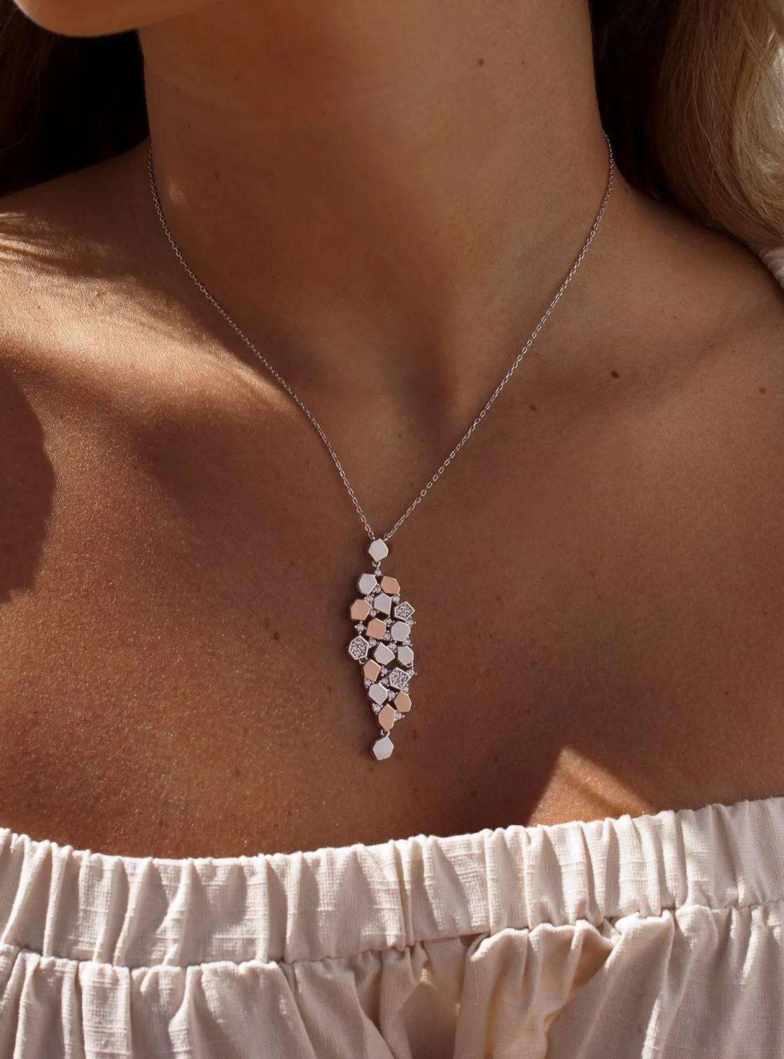 Colgantes Bicolor | LINEARGENT Colgantes plata originales diseño bicolor y circonitas