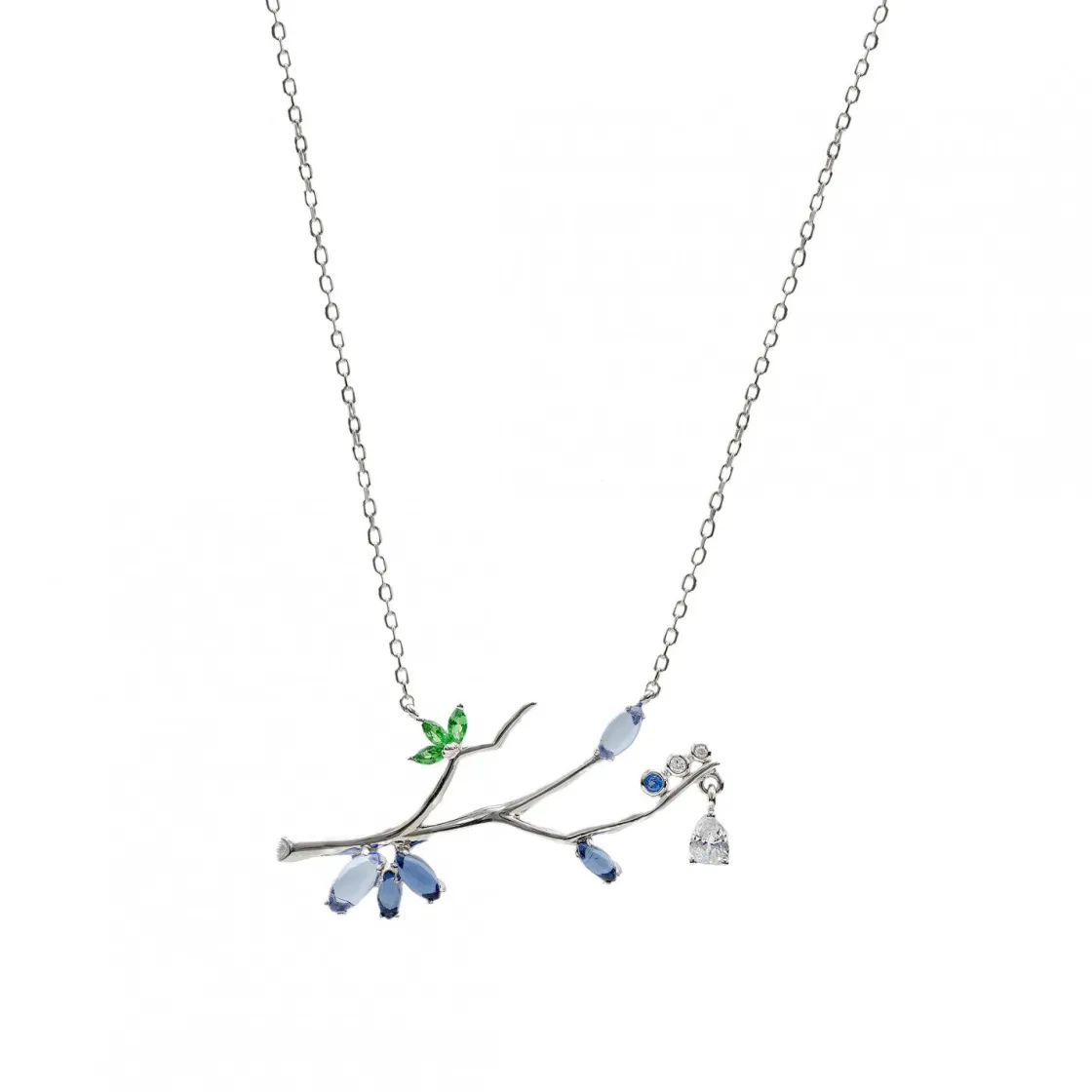 Collares Con Piedras | Colgante Brillante | LINEARGENT Colgantes plata originales diseño de rama con gemas