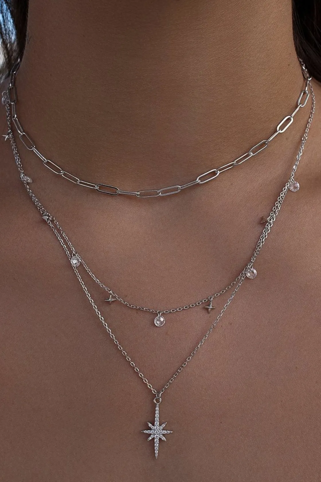 Collares Dobles | Collar Cadena | LINEARGENT Colgantes plata originales diseño de triple cadena