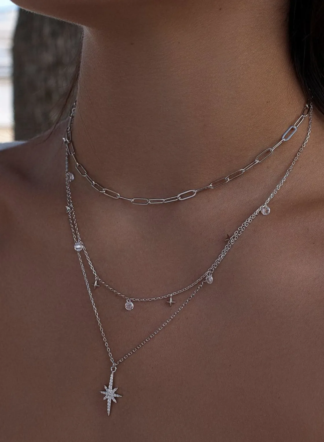 Collares Dobles | Collar Cadena | LINEARGENT Colgantes plata originales diseño de triple cadena