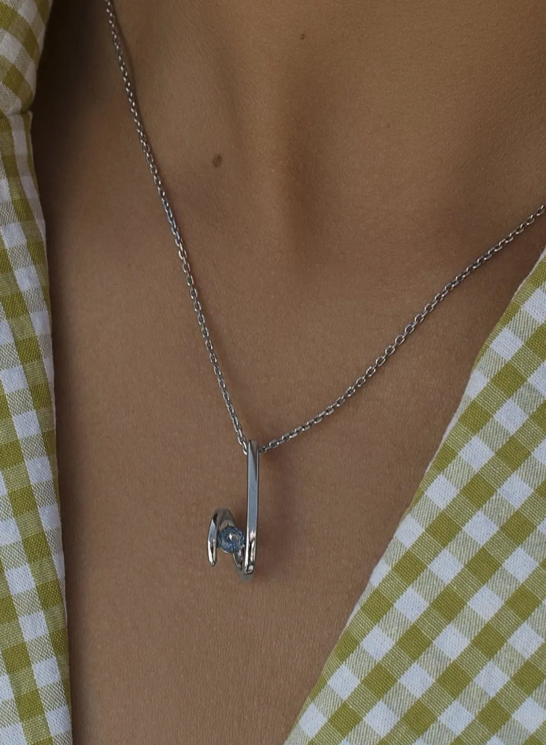 Collares Con Piedras | LINEARGENT Colgantes plata originales diseño zig-zag con gema azul