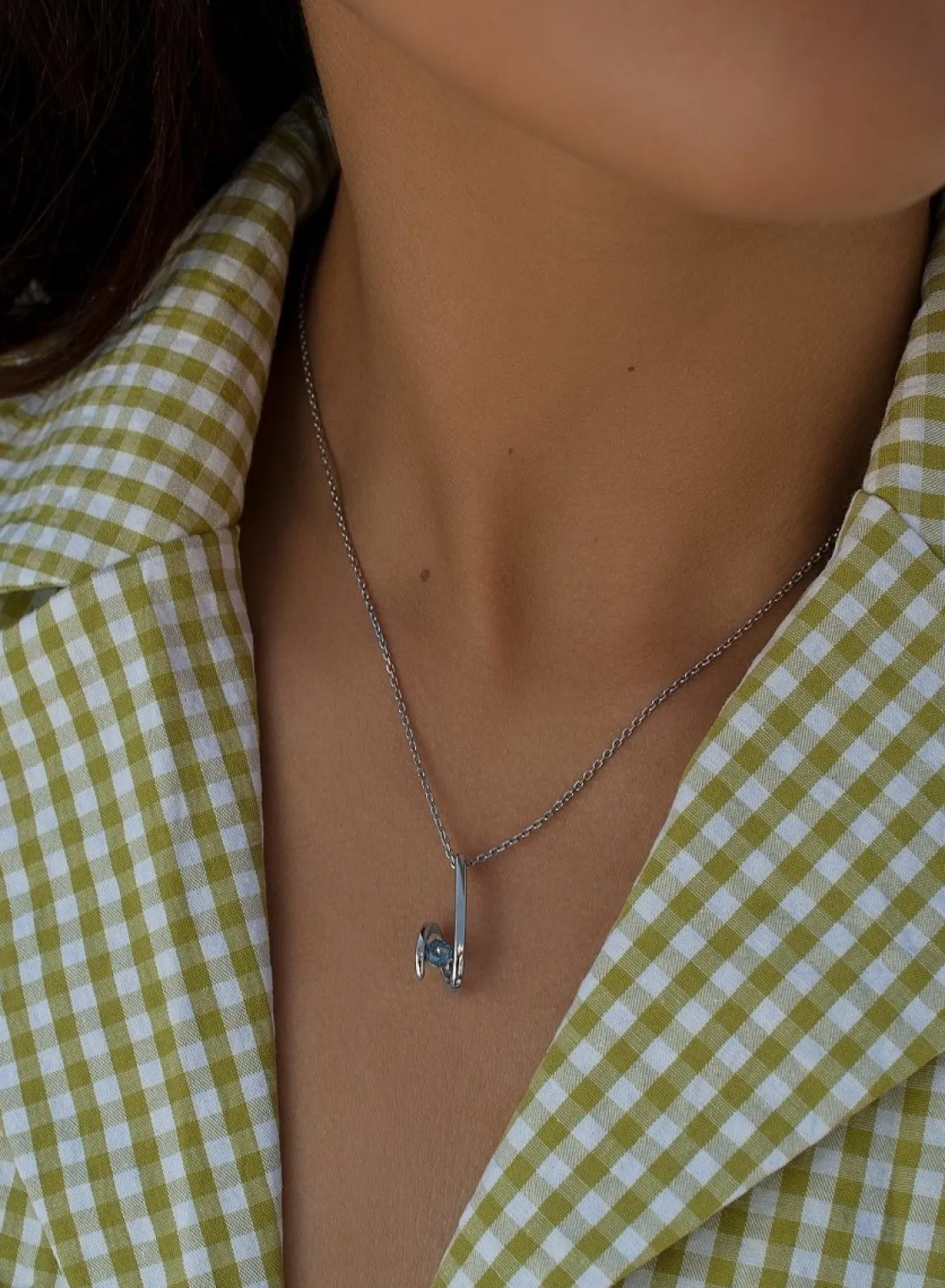 Collares Con Piedras | LINEARGENT Colgantes plata originales diseño zig-zag con gema azul